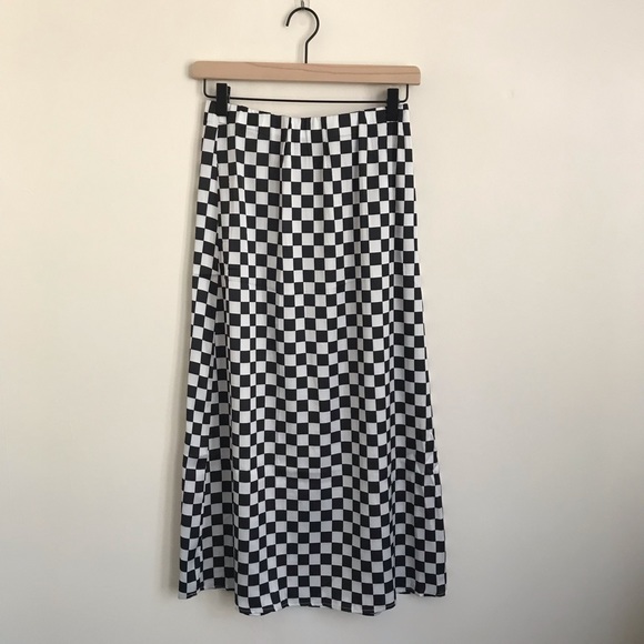 Dressed In LaLa Dresses & Skirts - Dressed in LaLa It Girl Checkerboard Midi Skirt in Black & White